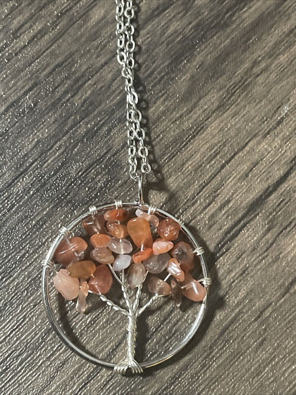 Red Agate Tree of Life Pendant + 20" Stainless Steel Chain Blue Gift Bag